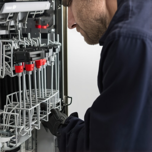 Professional inspecting dishwasher components during routine maintenance