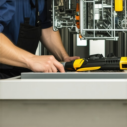Dishwasher Maintenance Inspection Technician checking dishwasher components for proper installation and wear.