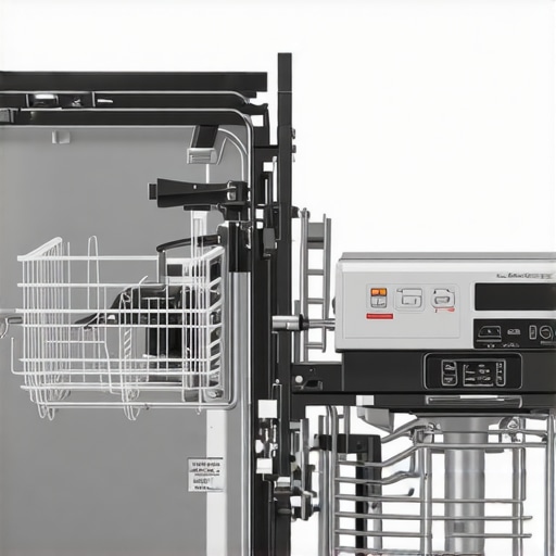 Diagram showing dishwasher parts such as water inlet valve, spray arms, and control panel.
