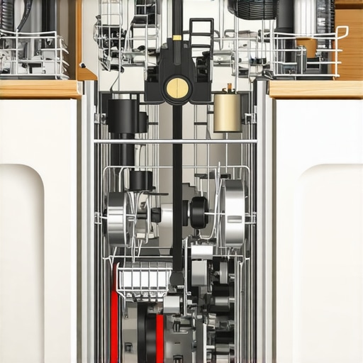 Illustration of a person replacing dishwasher parts step-by-step.