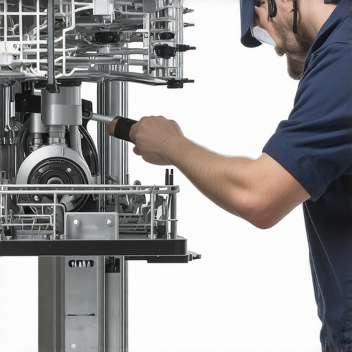 Technician examining dishwasher components for wear and proper installation