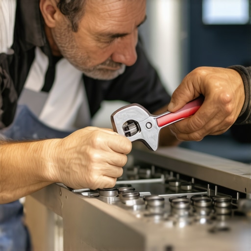 Home technician carefully tightening dishwasher fittings to prevent leaks