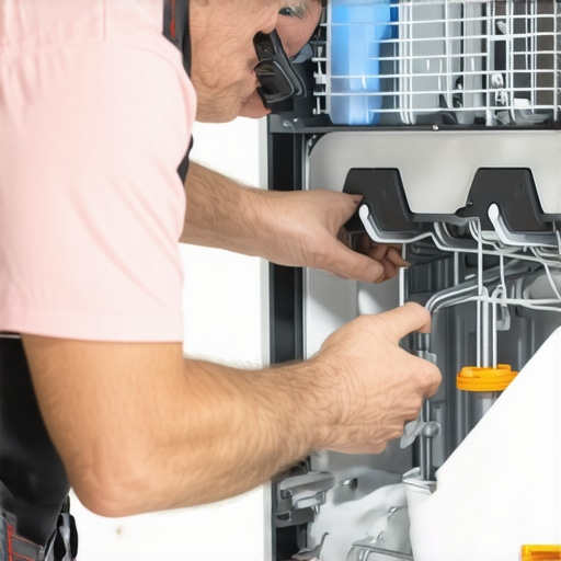 Homeowner installing new water connectors on dishwasher, demonstrating correct tightening for leak prevention.