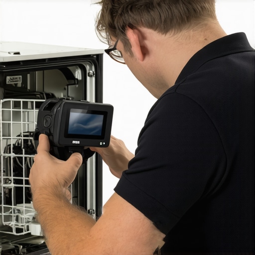 Using an Inspection Camera for Dishwasher Maintenance Homeowner inspecting dishwasher interior with a flexible inspection camera
