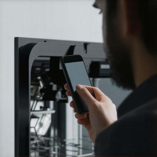 Person capturing detailed images of dishwasher parts for warranty documentation.