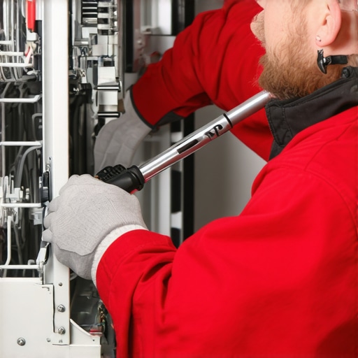 Proper Tightening of Dishwasher Fitting for Warranty Safety Technician tightening dishwasher fitting with torque wrench