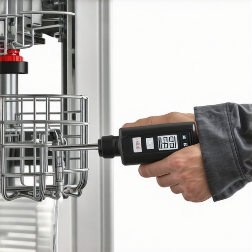 Hands adjusting a digital torque wrench on a water supply line during dishwasher setup