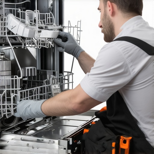 Technician installing dishwasher fittings and hoses correctly