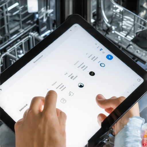 Person signing electronically on a tablet during dishwasher setup.