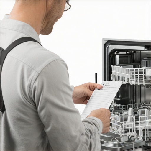 Expert homeowner managing dishwasher warranty documentation Homeowner analyzing dishwasher parts and digital data logs for warranty claim