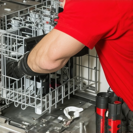 Technician carefully installing dishwasher fittings to ensure proper setup.