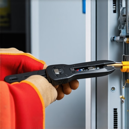 Technician securely attaching grounding wire to dishwasher terminal using a crimping tool