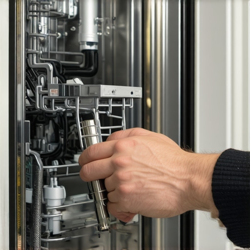 A person photographing the water supply connection of a dishwasher during installation.