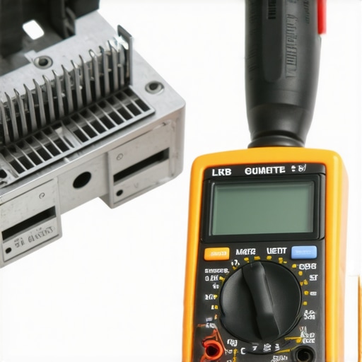A person using a digital multimeter to test a dishwasher component during maintenance.