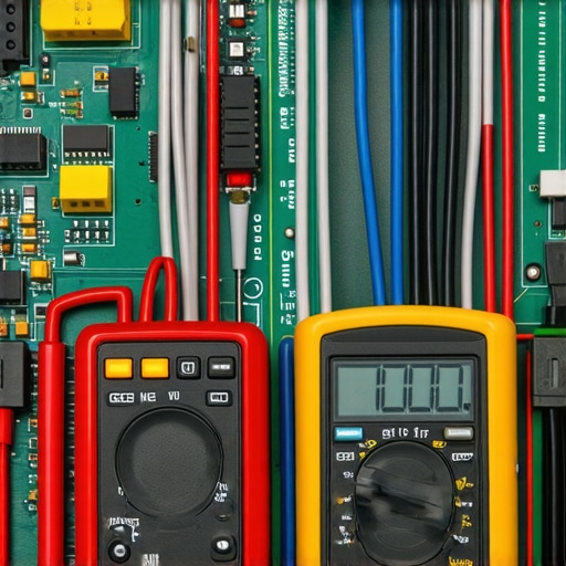 A technician measuring dishwasher wiring with a digital multimeter in a modern kitchen