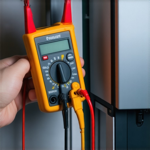 Person testing dishwasher wiring with a multimeter for maintenance