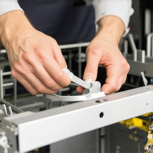 Hands installing a new rubber gasket on a dishwasher door, demonstrating the process