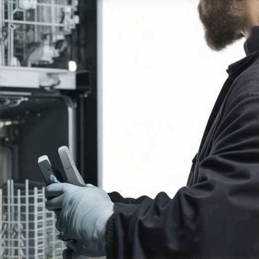 A technician connecting a diagnostic tool to a dishwasher to identify issues.
