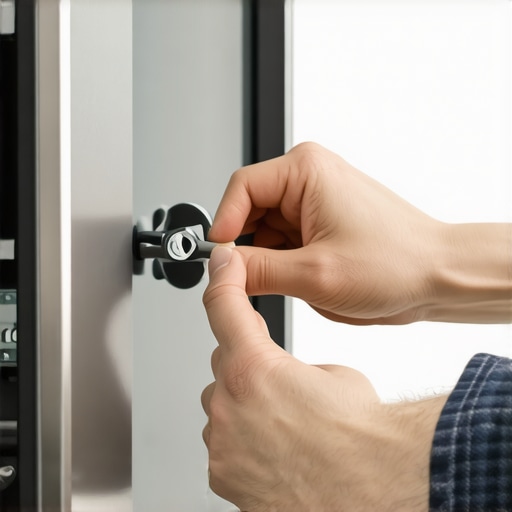 Person tightening a grounding nut on a dishwasher connection with a wrench