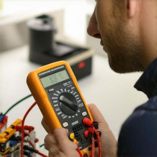 Person testing dishwasher electrical connections with a multimeter