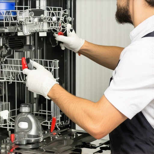 Person installing a new spray arm in a dishwasher, close-up of hand and tool, ensuring proper fit