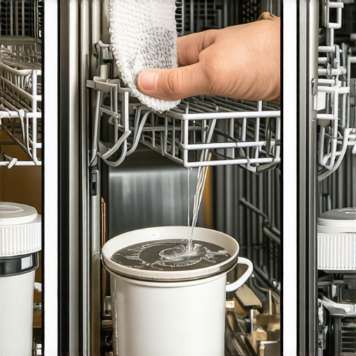 Illustration of a person cleaning a dishwasher filter