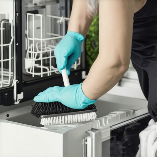 Person cleaning dishwasher sump basin to remove debris and blockages