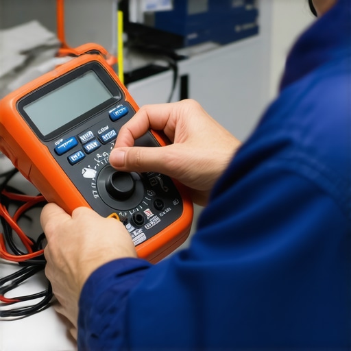 Professional Diagnostics with Multimeter Technician testing dishwasher component with multimeter