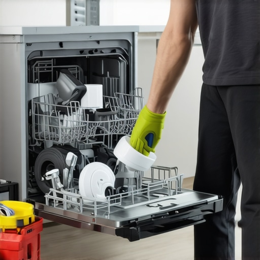 Person replacing dishwasher pump under the dishwasher with tools
