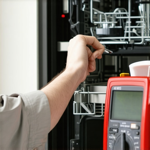 Testing Dishwasher Control Board with Multimeter Professional technician using multimeter on dishwasher control board
