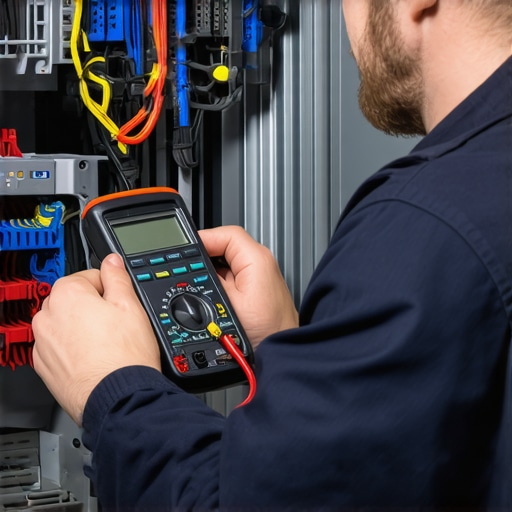 Technician testing dishwasher electrical components with a multimeter.