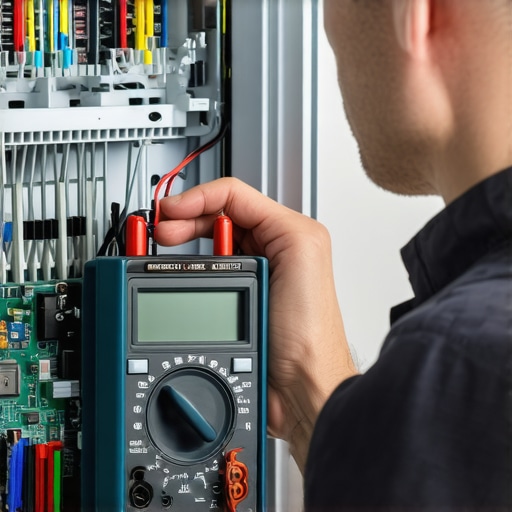 Technician testing a dishwasher circuit with a digital multimeter