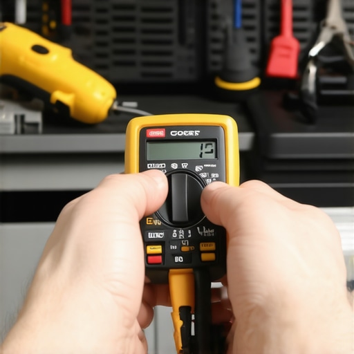 Person testing an electrical component in a dishwasher with a multimeter.