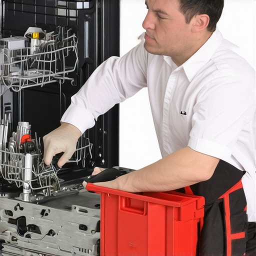 Technician carefully dismantling a dishwasher for eco-friendly disposal