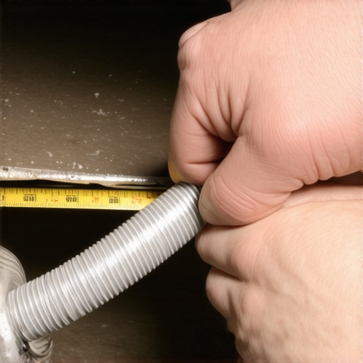 Person measuring and cutting a dishwasher drain hose for proper installation.