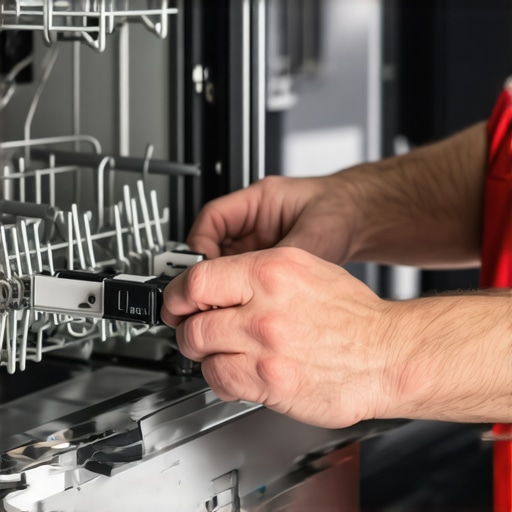 Technician tightening dishwasher latch screws to fix door open error