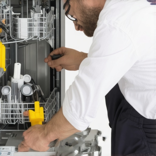 A person carefully inspecting dishwasher components with tools to ensure proper maintenance.