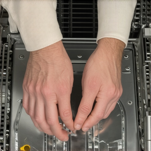 Hands installing a dishwasher gasket with attention to proper positioning and sealing