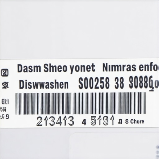 A detailed image highlighting the serial number label on a dishwasher door frame