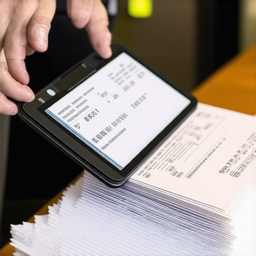 Person scanning receipts and saving digital copies on a computer.