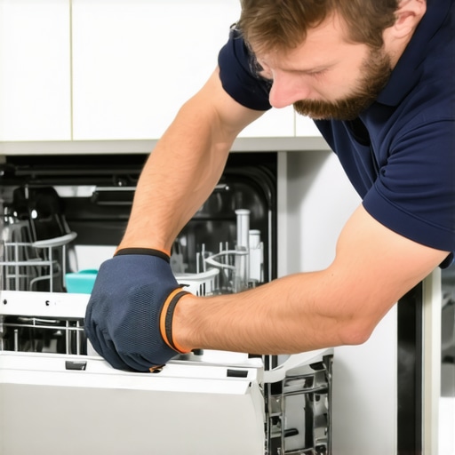 A technician sealing a dishwasher connection to ensure warranty compliance.