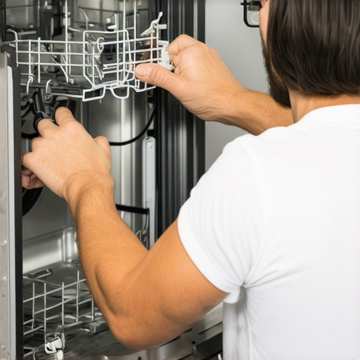 Person installing new dishwasher gasket around door frame