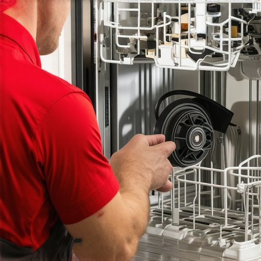 Technician examining dishwasher internals to identify issues