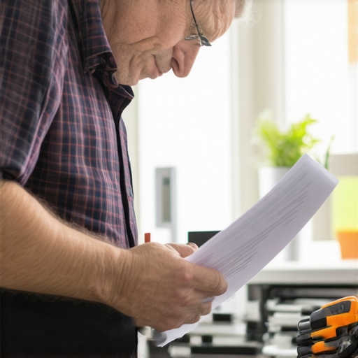 Person examining dishwasher warranty terms with repair tools