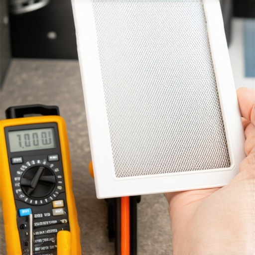 Close-up of a clean dishwasher filter and professional repair tools on a kitchen counter.