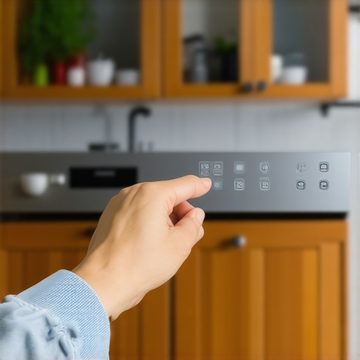 Hand pressing buttons on a dishwasher control panel for calibration.