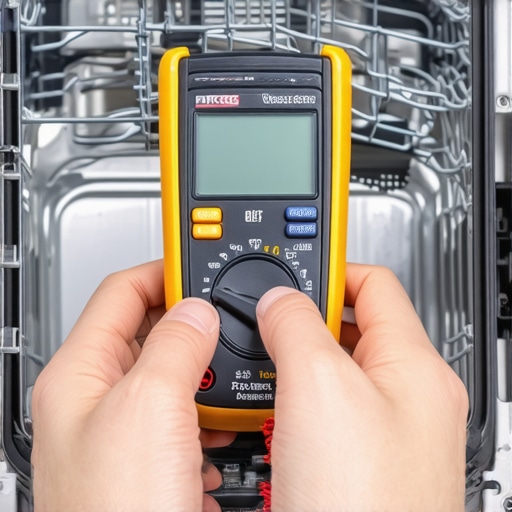 Checking continuity with a digital multimeter Testing a dishwasher thermal fuse using a multimeter for troubleshooting.