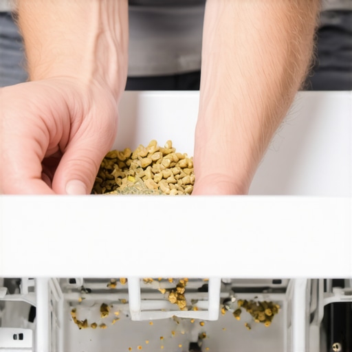 Cleaning a Clogged Dishwasher Filter A person's hand removing a dirty cylindrical filter from the base of a dishwasher to fix drainage issues.