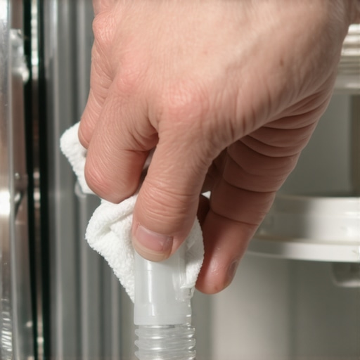 Close-up of cleaning a dishwasher turbidity sensor lens with a soft cloth.