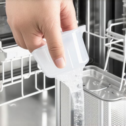 A close-up of a hand cleaning the internal sensors and filters of a dishwasher to improve cycle speed.
